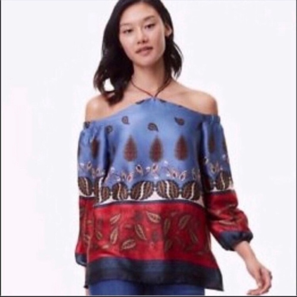 NWT LOFT satin paisley boho off the shoulder top S
